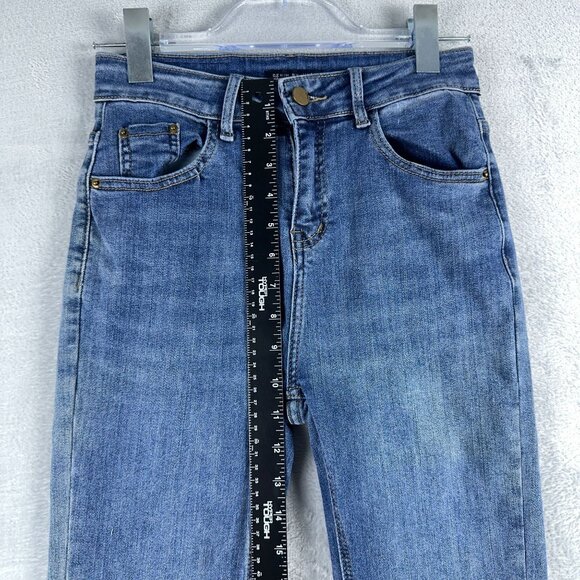 Denim By Jihoo Flare Jeans Simple Classic Medium Wash Womens Blue Size 27 - Picture 7 of 10